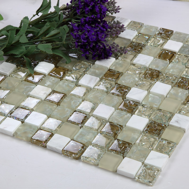 Brown Glass Mosaic White Stone Backsplash Inner Cracked Fifyh Com